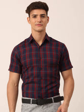 Indian Needle Men's Cotton Checked Half Sleeve Formal Shirts-SF-818Red-Blue